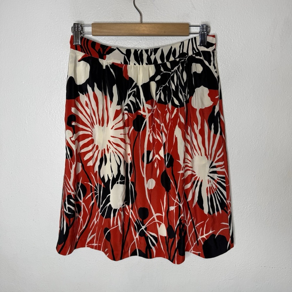 Tibi Red Floral Silk A-Line Lined Skirt Business Spring Women's 4